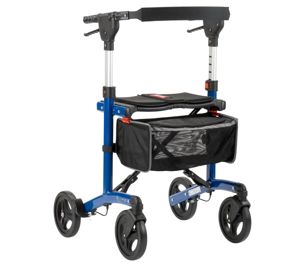 file e2z45vecfyueclrc Blauwe rollator met tas